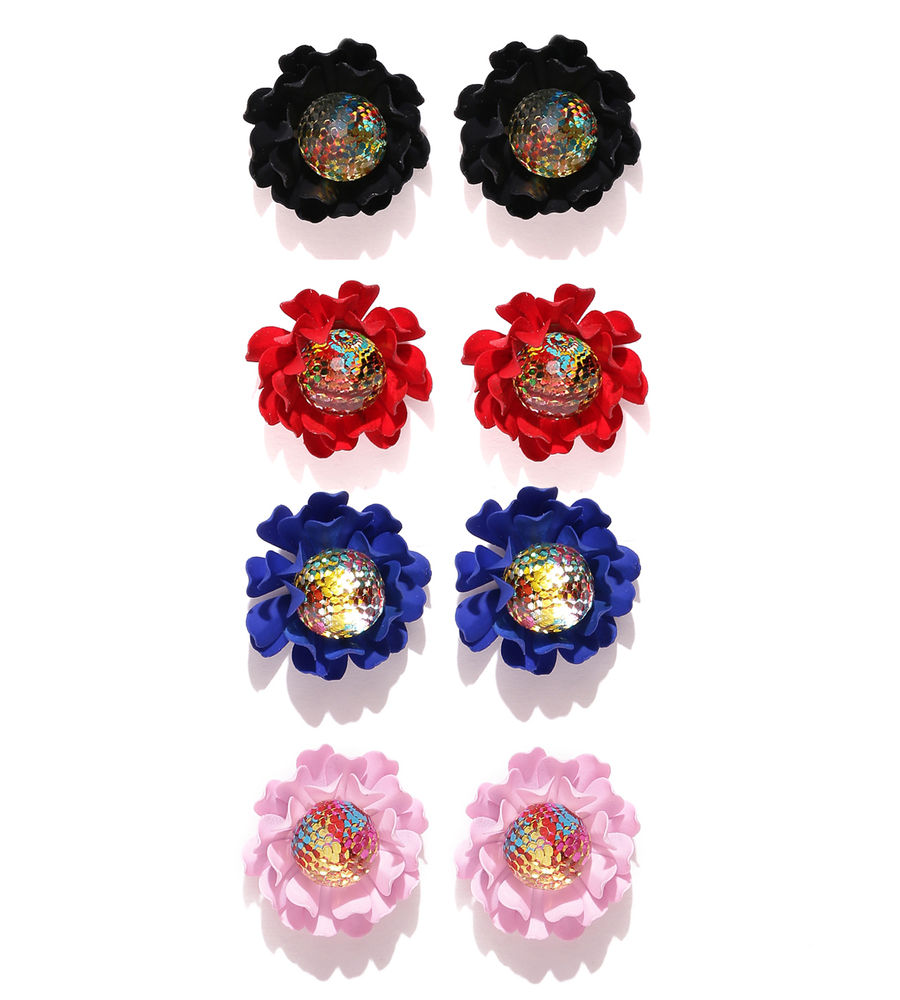 YouBella Jewellery Combo of 4 Floral Stud Earrings for Girls and Women (Multi) (YBEAR_33353)